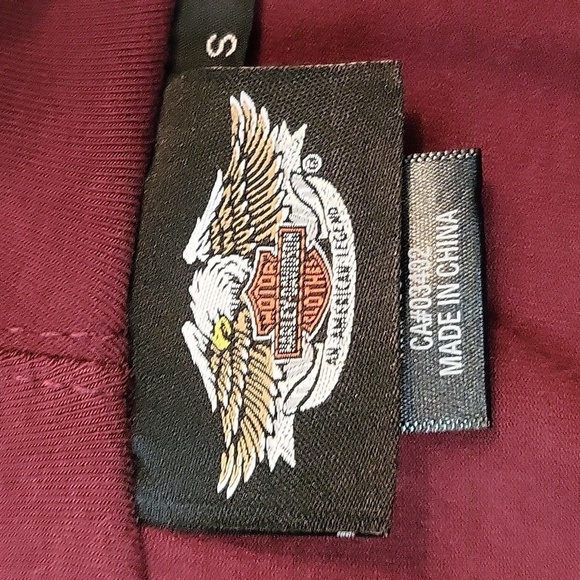 Harley Davidson Maroon Beaded Logo Hooded Stretchy Long Sleeve Button Top Size S - Picture 5 of 11